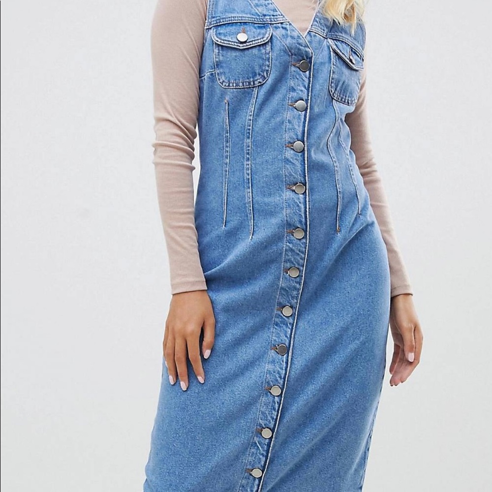 ASOS Design denim button down midi sleeveless dress